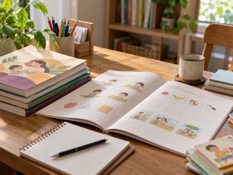 Buku dan materi edukasi parenting di atas meja
